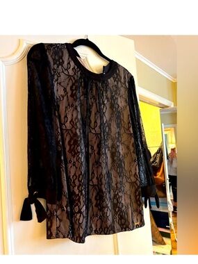 Ivanka Trump Black Sheer Lace Tie-Cuff Blouse